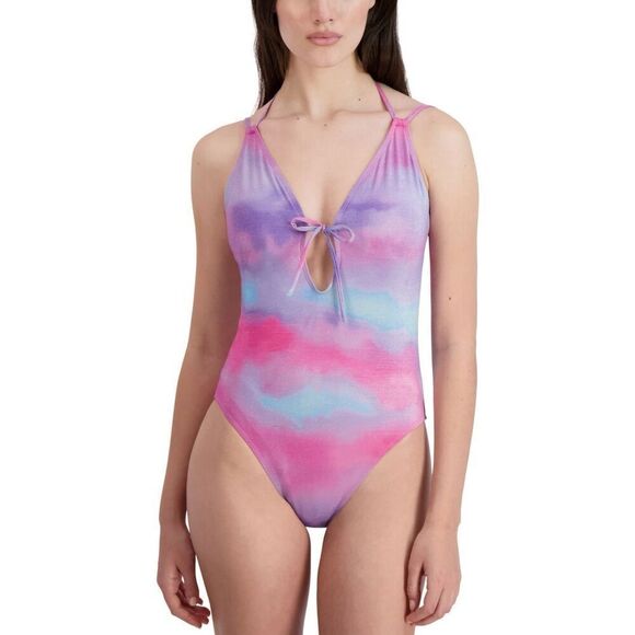 BCBGeneration Cloud Nine Keyhole One-Piece Swimsuit - Pink Blue Cloud - Picture 1 of 3